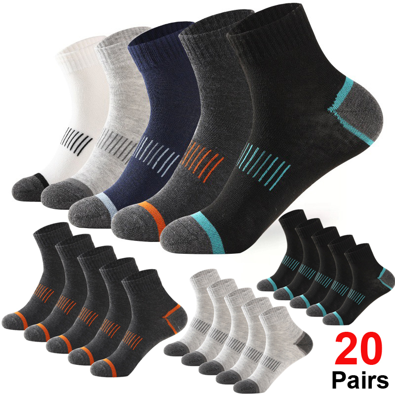 Athletic Sock Cushion - ถุงเท้าผู้ชายผ้าฝ้าย 20 คู่ ชุดลำลอง ระบายอากาศได้ดี เหมาะสำหรับเล่นกีฬา