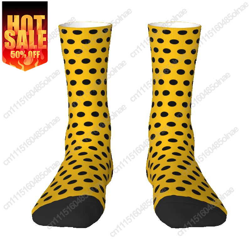 Dress Sock Men - ถุงเท้าลายจุดสีเหลืองดำสุดหรู สำหรับผู้ชายและผู้หญิง ถุงเท้าแฟชั่นพิมพ์ลาย 3 มิติสุดเท่